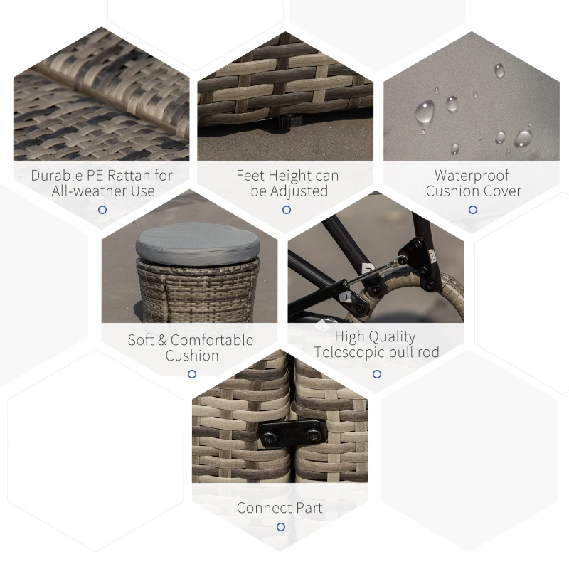 Outsunny 4 Pieces Outdoor Daybed with Retractable Canopy, PE Rattan Wicker Round Sofa Day Bed, Patio Sectional  Conversation Furniture Set with Cushions and Pillows, Grey