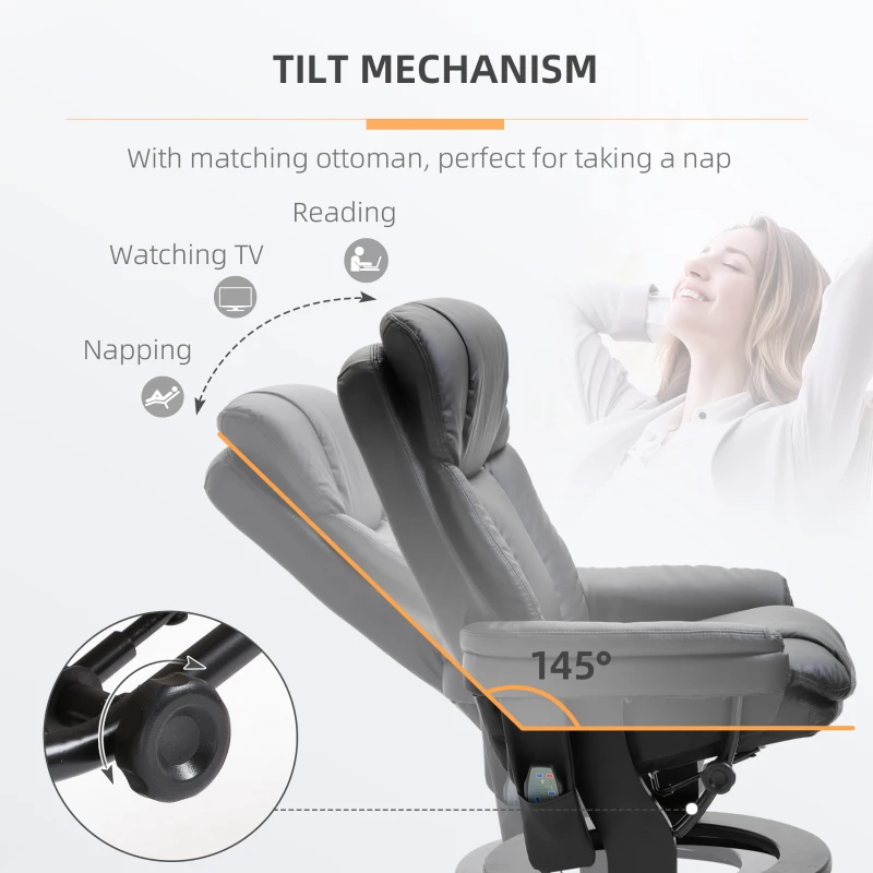 HOMCOM Faux PU Leather Electric Massage Recliner Padded Couch Chair w/ Stool Footrest Ottoman, Remote Control, 10 Vibration Point, Side Pockets, Black
