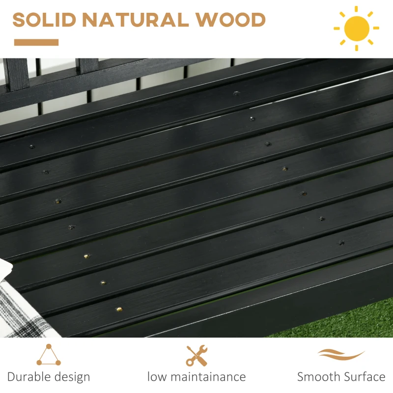 Outsunny Wooden Patio Bench, Outdoor Garden Bench with Backrest and Armrests, 3 Person Porch Bench with Rustic Country Diamond Pattern, Black