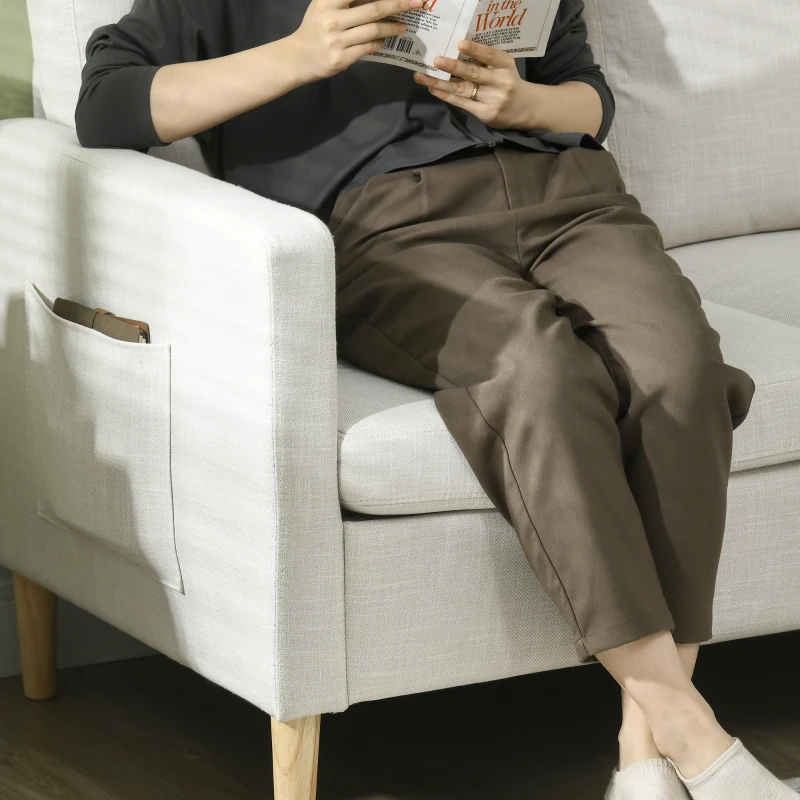 HOMCOM 56" 2 Seat Sofa, Modern Love Seats Furniture, Upholstered 2 Seater Couch with Side Pockets, Solid Steel Frame, White