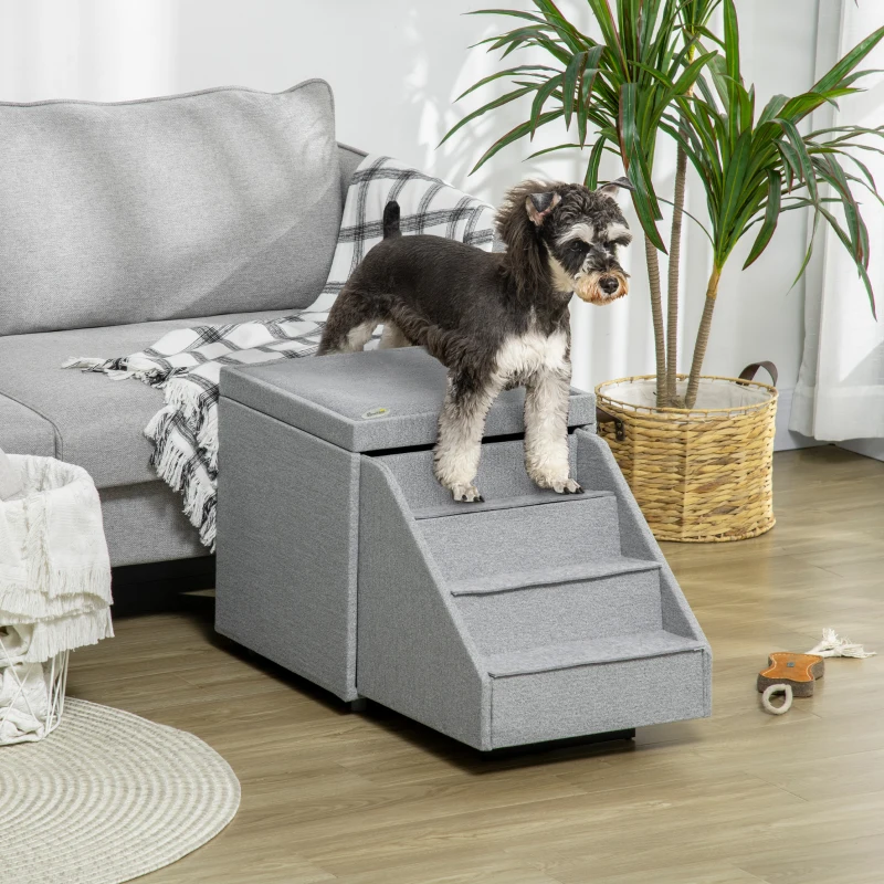 PawHut Storage Ottoman Dog Stairs / Cat Stairs for Small Dogs & Old Cats