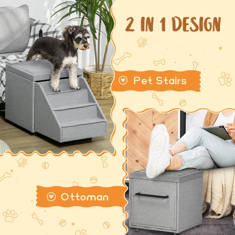 PawHut Storage Ottoman Dog Stairs / Cat Stairs for Small Dogs & Old Cats