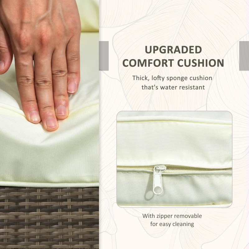 Outsunny 3 Piece Patio Furniture, PE Wicker Storage Table & Chairs, Beige