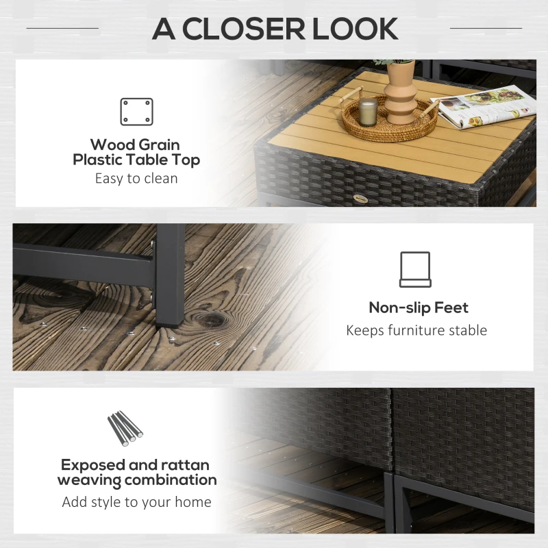 Outsunny 7 Piece Outdoor Patio Furniture Set with 4.75" Thick Cushions, Aluminum Frame Outdoor PE Rattan Wicker Sectional Sofa Set with Slat Wood Grain Plastic Top Coffee Table, Light Gray