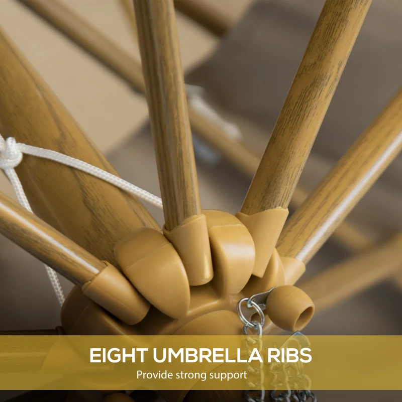 Outsunny 9' Patio Umbrella with Push Button Tilt and Crank, Double Top Ruffled Outdoor Market Table Umbrella with 8 Ribs, for Garden, Deck, Pool, Brown