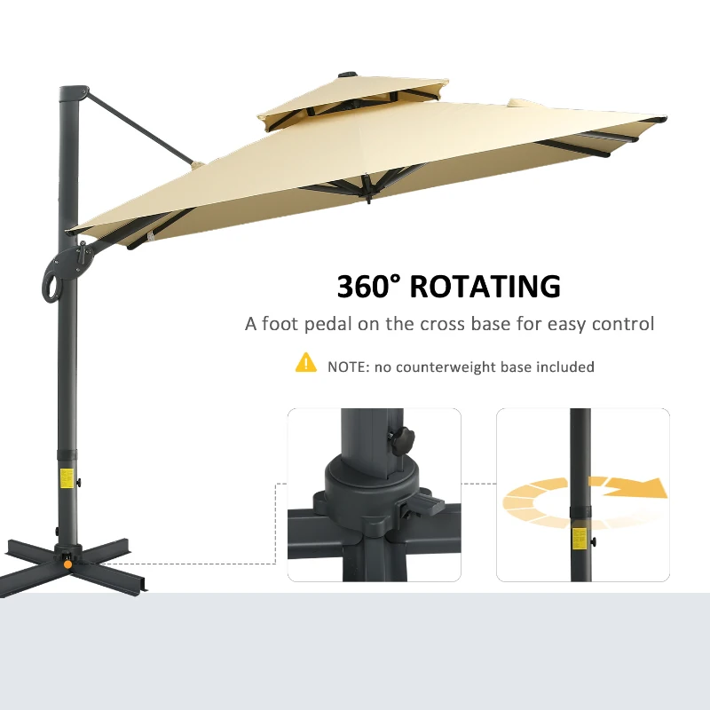 Outsunny 10ft Offset Patio Umbrella, Hanging Cantilever Umbrella, Square Shape, Aluminum Cross Base, Tilt, 360-Degree Rotation, Beige