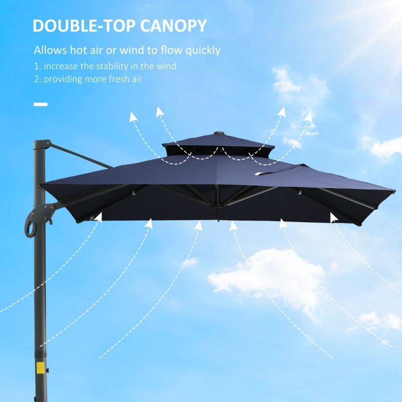 Outsunny 10ft Offset Patio Umbrella, Hanging Cantilever Umbrella, Square Shape, Aluminum Cross Base, Tilt, 360-Degree Rotation, Blue