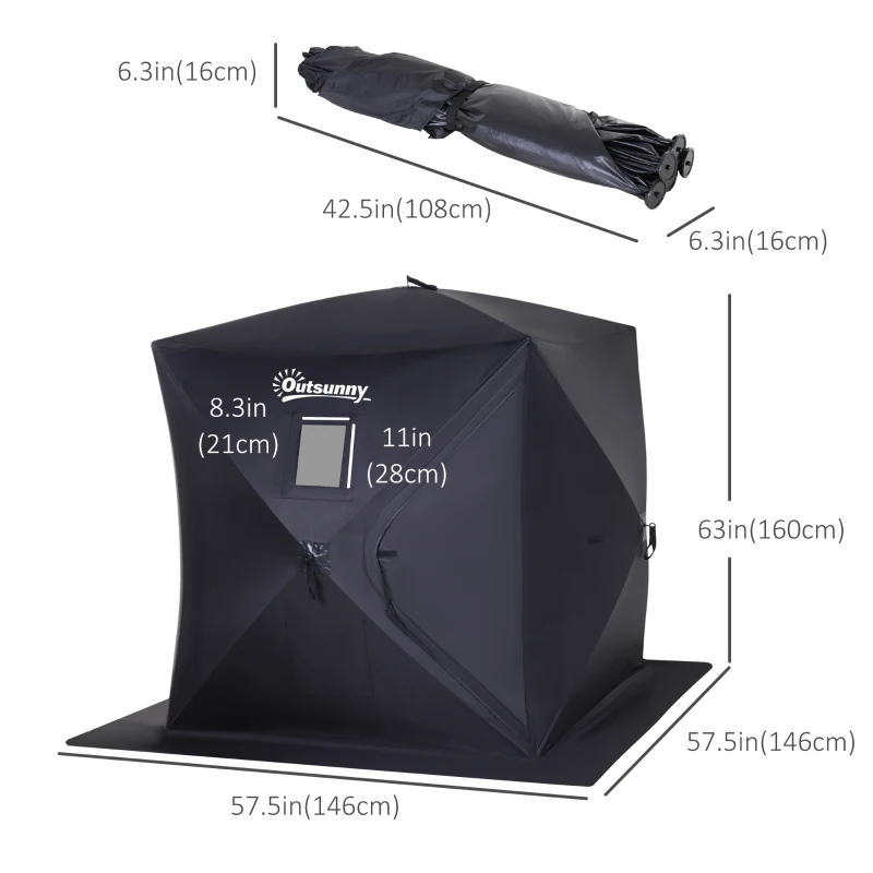 Outsunny 2 Person Pop Up Ice Fishing Tent Shelter, Fishing Shanty, with Carry Bag, Black