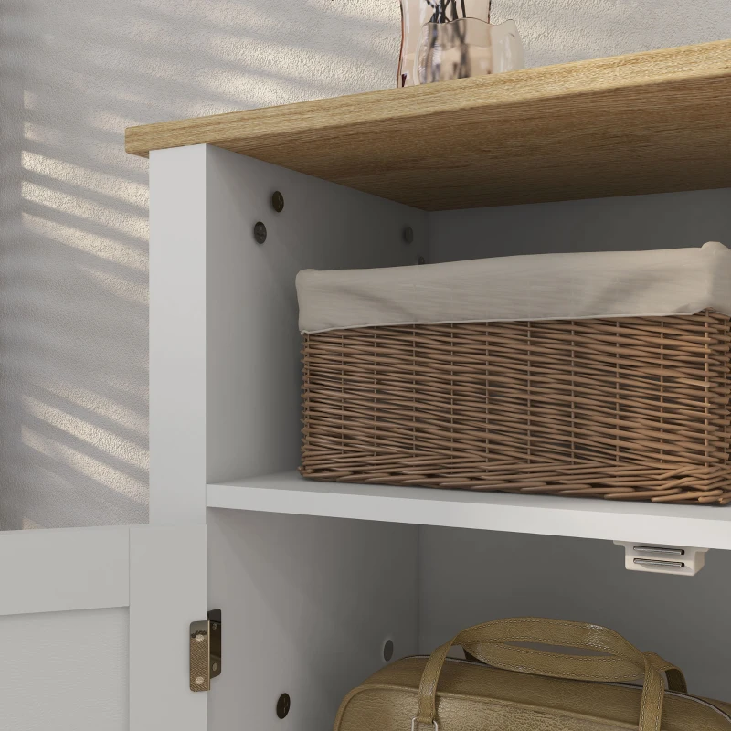 kleankin Bathroom Floor Storage Cabinet, Freestanding Bathroom Cabinet with Flat Doors, Open Shelf and Adjustable Shelf, White