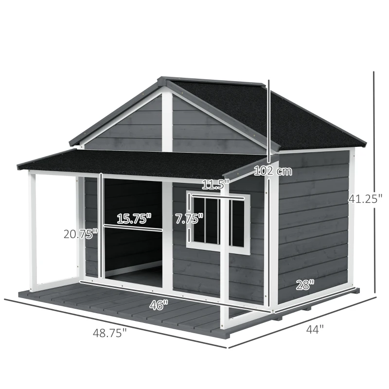 PawHut Outdoor Cabin Style Dog House, Medium Dogs, 53 lbs, Gray