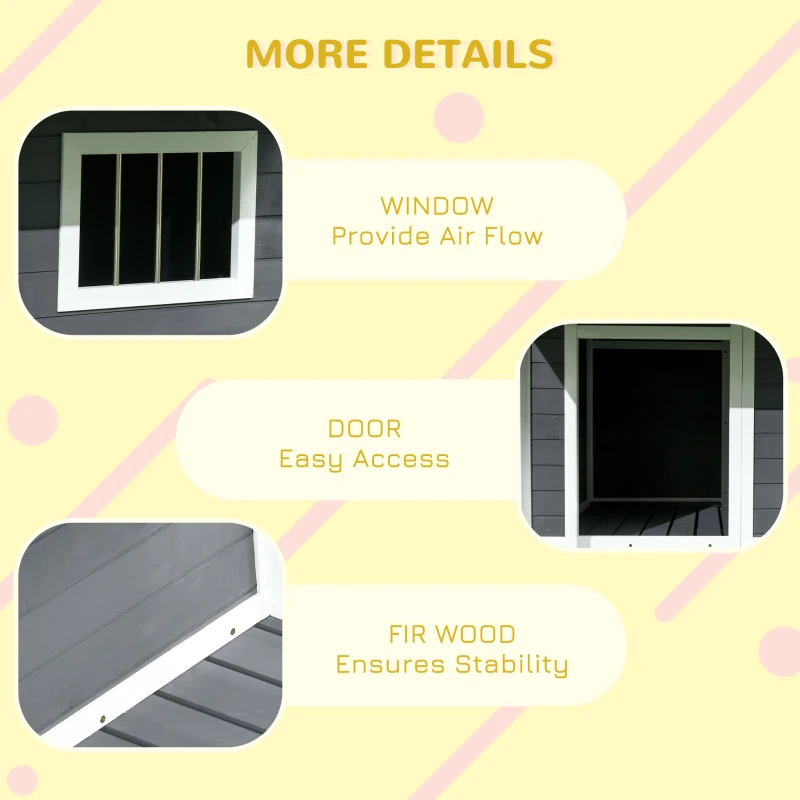 PawHut Outdoor Cabin Style Dog House, Medium Dogs, 53 lbs, Gray