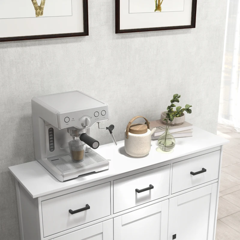 HOMCOM Buffet Cabinet Sideboard with 2 Storage Cabinets, 3 Drawers, Adjustable Shelves for Kitchen Entryway, White