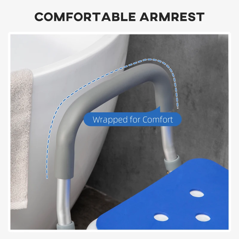 HOMCOM Adjustable Shower Chair with Arms and Back, Bath Chair with Regular Seat, Anti-slip Shower Bench for Seniors and Disabled, Tool-Free Assembly, 299lbs