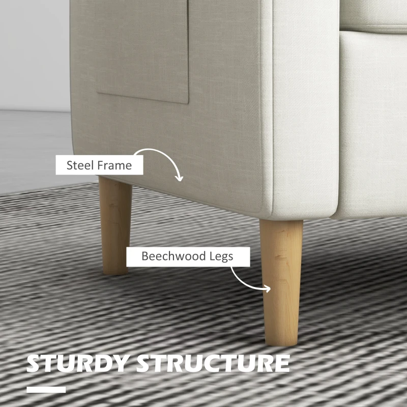 HOMCOM 56" 2 Seat Sofa, Modern Love Seats Furniture, Upholstered 2 Seater Couch with Side Pockets, Solid Steel Frame, White