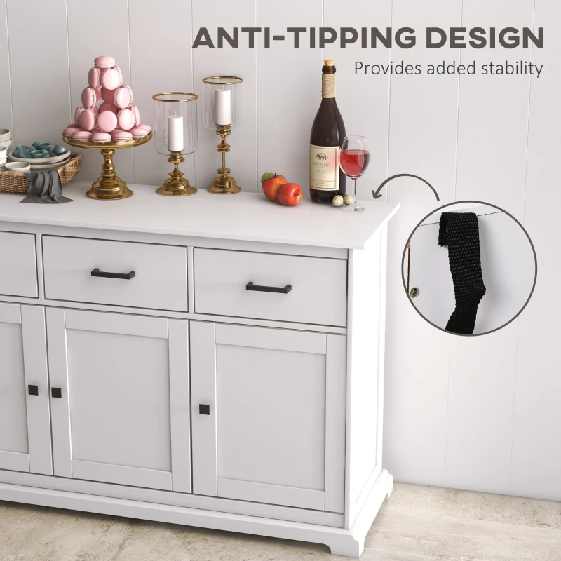 HOMCOM Buffet Cabinet Sideboard with 2 Storage Cabinets, 3 Drawers, Adjustable Shelves for Kitchen Entryway, White