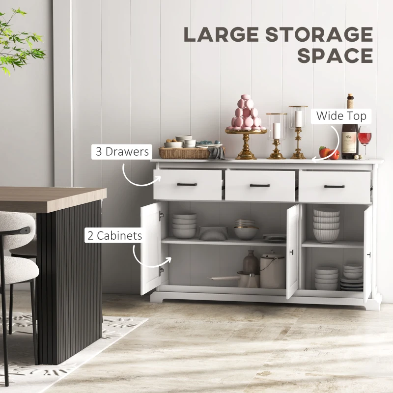 HOMCOM Buffet Cabinet Sideboard with 2 Storage Cabinets, 3 Drawers, Adjustable Shelves for Kitchen Entryway, White