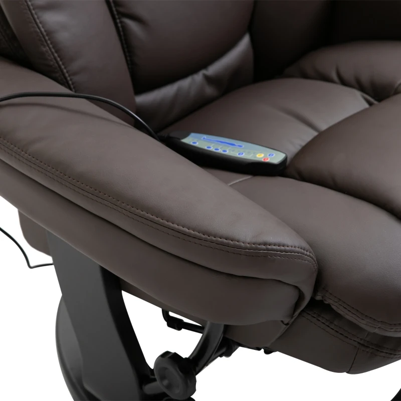 HOMCOM Faux PU Leather Electric Massage Recliner Padded Couch Chair w/ Stool Footrest Ottoman, Remote Control, 10 Vibration Point, Side Pockets, Brown
