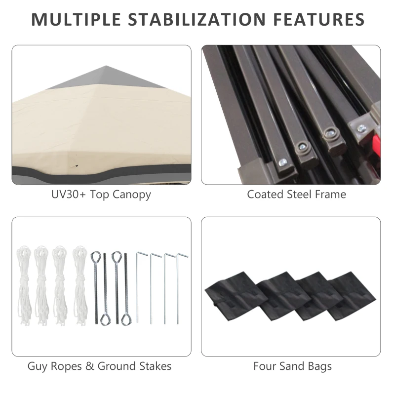 Outsunny 10' x 10' Pop Up Canopy Tent with Netting, Instant Tents for Parties, Height Adjustable, with Wheeled Carry Bag and 4 Sand Bags for Outdoor, Garden, Patio, Beige