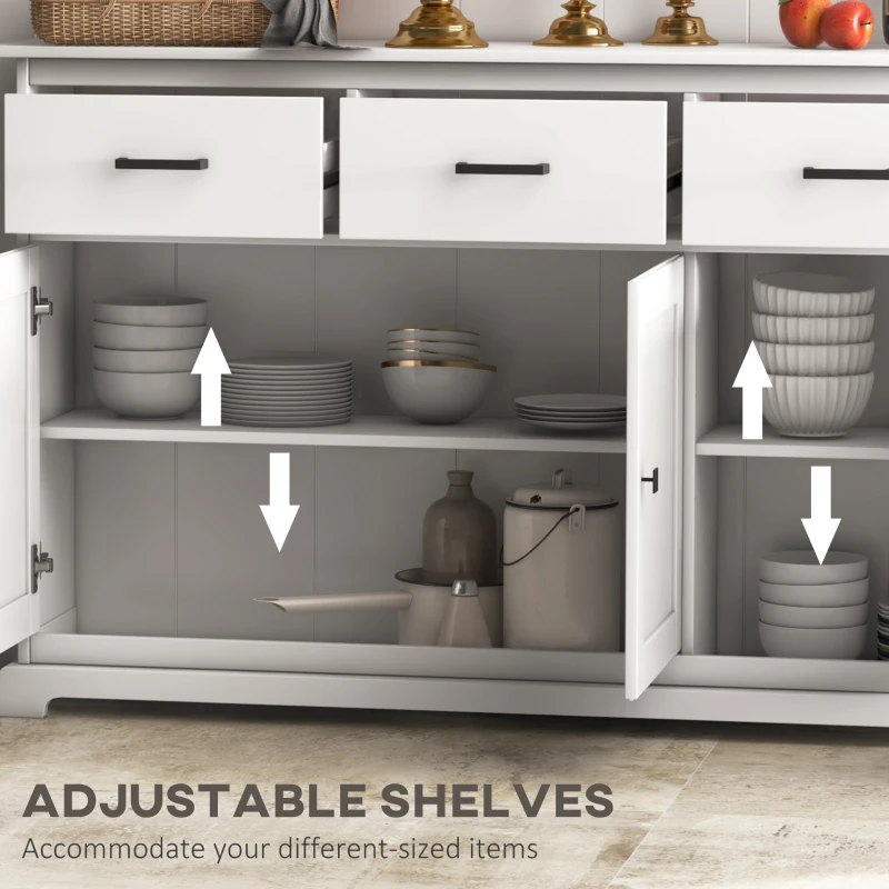 HOMCOM Buffet Cabinet Sideboard with 2 Storage Cabinets, 3 Drawers, Adjustable Shelves for Kitchen Entryway, White