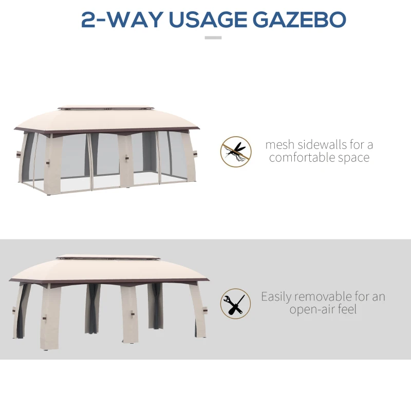 Outsunny 10' x 20' Patio Gazebo, Outdoor Gazebo Canopy Shelter with Netting & Curtains, Vented Roof for Garden, Beige