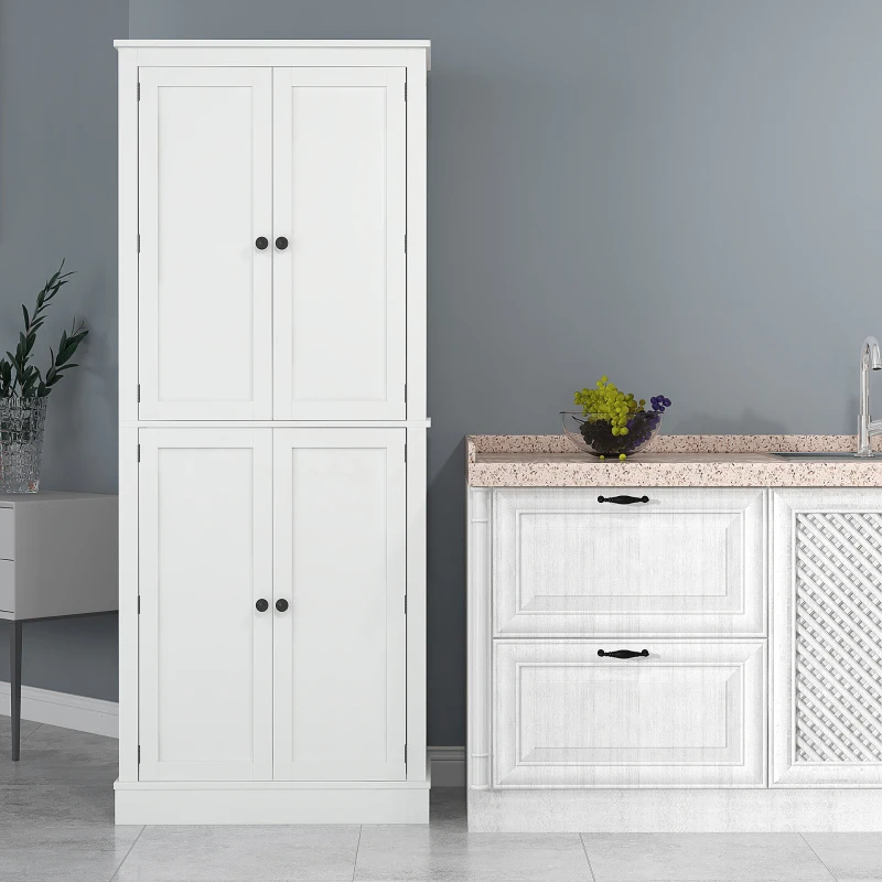 HOMCOM 72" Kitchen Pantry, Modern 4-Door Kitchen Storage Cabinet with Inside Drawer, Hanging Door Shelves, 5-tier Shelving and Adjustable Shelf, White