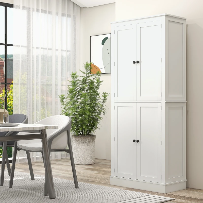 HOMCOM 72" Kitchen Pantry, Modern 4-Door Kitchen Storage Cabinet with Inside Drawer, Hanging Door Shelves, 5-tier Shelving and Adjustable Shelf, White