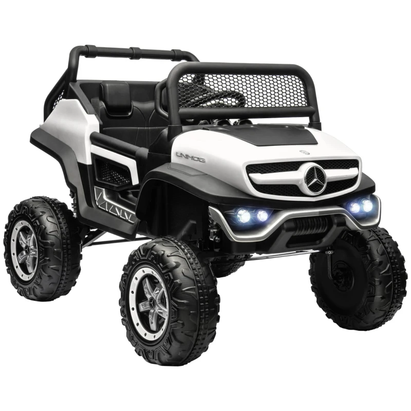 Aosom Kids Ride on Car, Licensed Mercedes-Benz Unimog 12V 7AH Battery Powered Electric Truck with Remote Control, 3 Speed Spring Suspension, LED Lights, MP3, Music, White