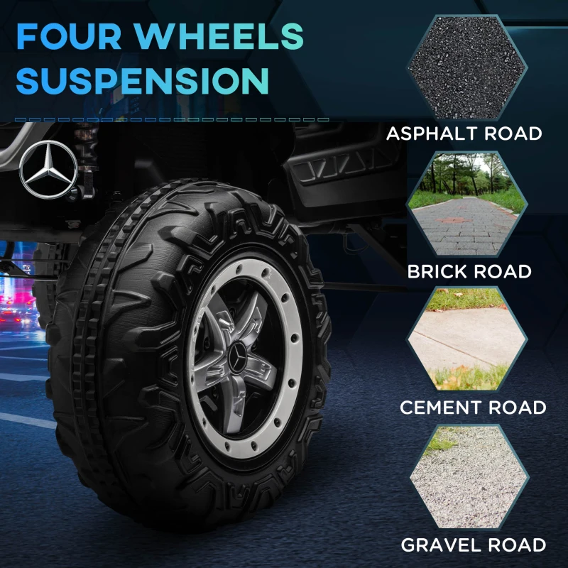 Aosom Kids Ride on Car, Licensed Mercedes-Benz Unimog 12V 7AH Battery Powered Electric Truck with Remote Control, 3 Speed Spring Suspension, LED Lights, MP3, Music, White