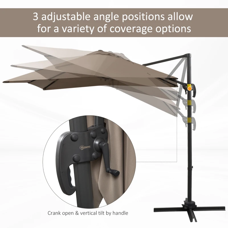 Outsunny 8ft x 8ft Square Offset 360 Cantilever Market Patio Umbrella with Cross Base Brown