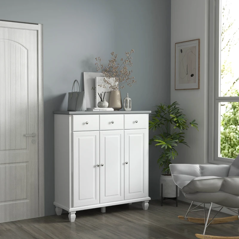 HOMCOM Storage Cabinet, White Sideboard with 3 Doors, 3 Drawers, and 2 Cabinets, Versatile Organizer for Living Room, Dining Room, Kitchen