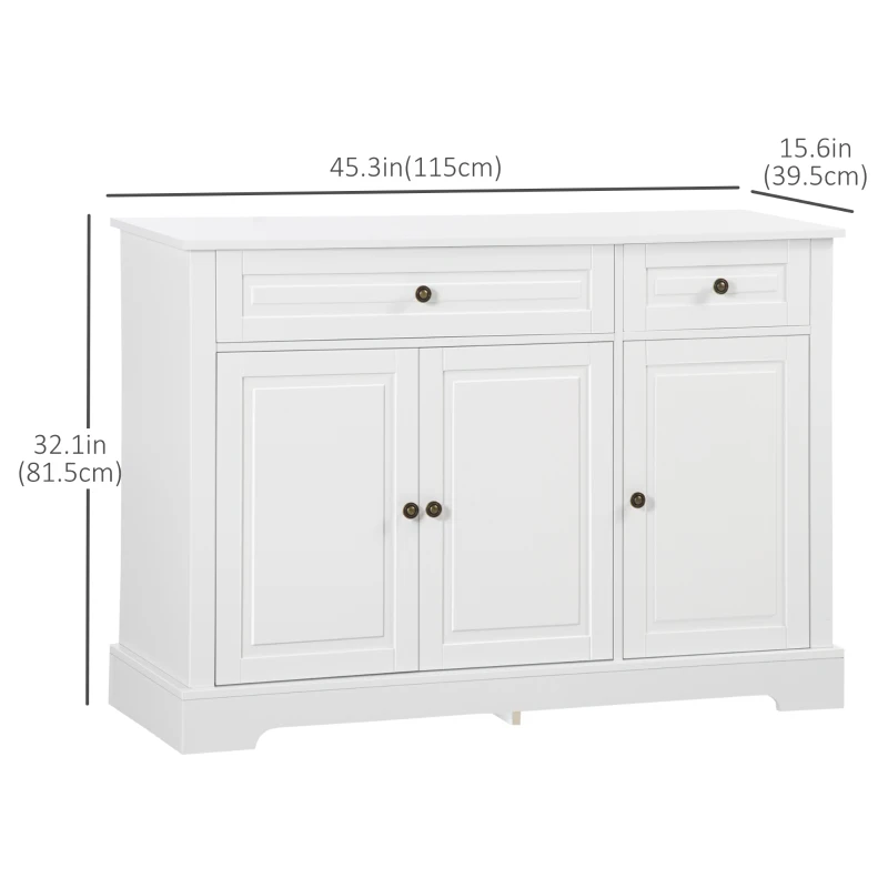 HOMCOM Modern Sideboard Cabinet, Buffet Cabinet with 2 Drawers and Adjustable Shelves, Buffets Tables for Dining Room, White