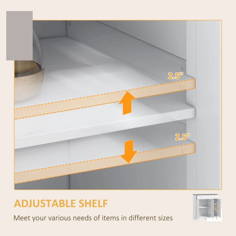 HOMCOM Modern Sideboard Buffet Cabinet with 3 Storage Drawers and 3 Doors for Living Room, Dining Room, White