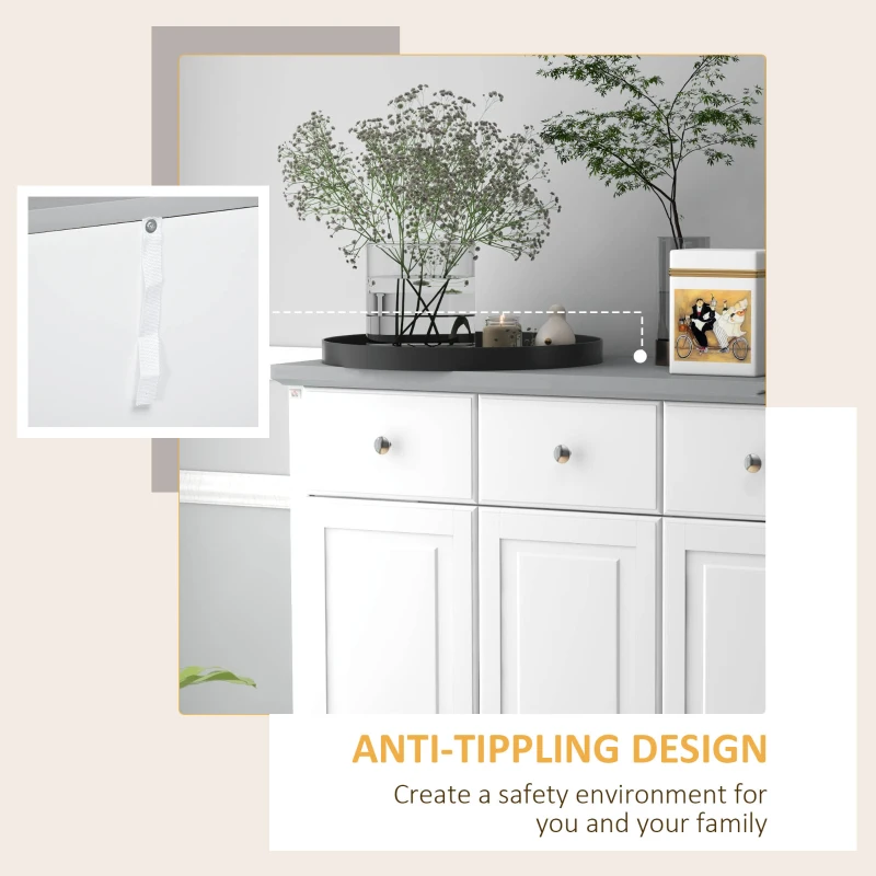 HOMCOM Modern Sideboard Buffet Cabinet with 3 Storage Drawers and 3 Doors for Living Room, Dining Room, White