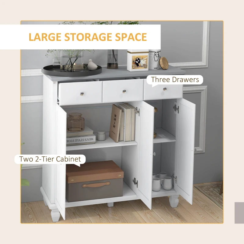 HOMCOM Modern Sideboard Buffet Cabinet with 3 Storage Drawers and 3 Doors for Living Room, Dining Room, White