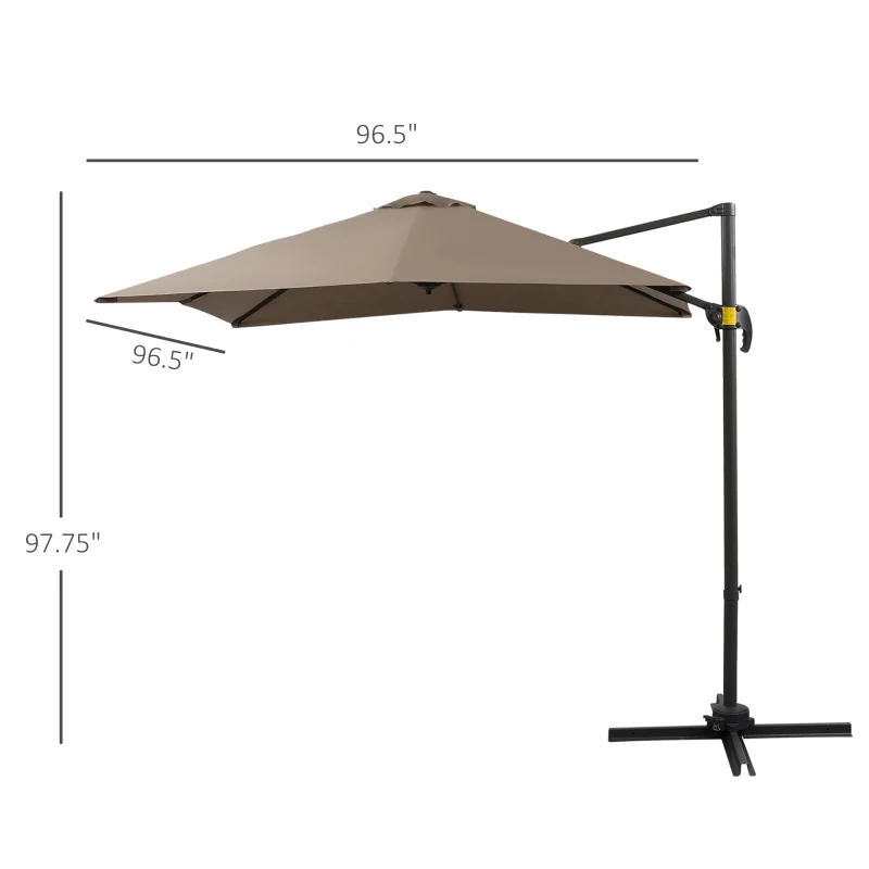Outsunny 8ft x 8ft Square Offset 360 Cantilever Market Patio Umbrella with Cross Base Brown