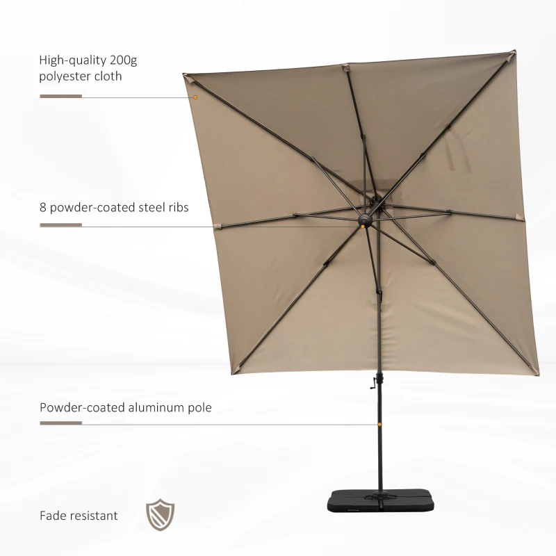 Outsunny 8ft x 8ft Square Offset 360 Cantilever Market Patio Umbrella with Cross Base Brown