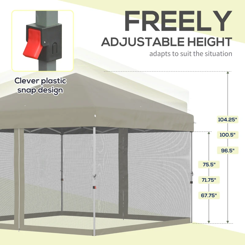 Outsunny 10' x 10' Pop Up Canopy Tent, Tents for Parties with Wheeled Carry Bag, Screen House Room, Height Adjustable Portable Gazebo, for Outdoor, Garden, Patio, Beige