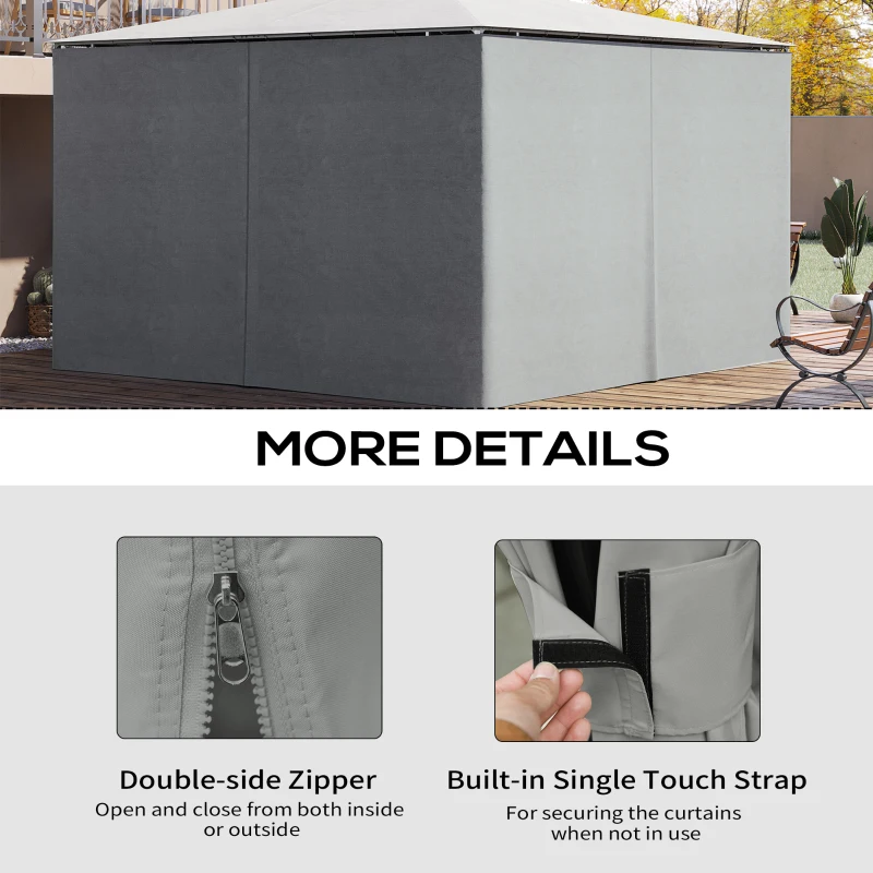 Outsunny 9.84' x 13.1' Gazebo Sidewall Set with Hooks/C-Rings, Light Gray