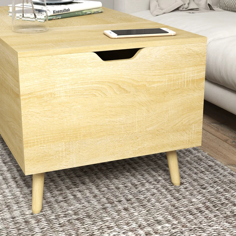 HOMCOM Coffee Table with Wood Legs, Lift Top Coffee Table with Drawer, Hidden Compartment, 38.6" x 21.3" x 18.9", Natural
