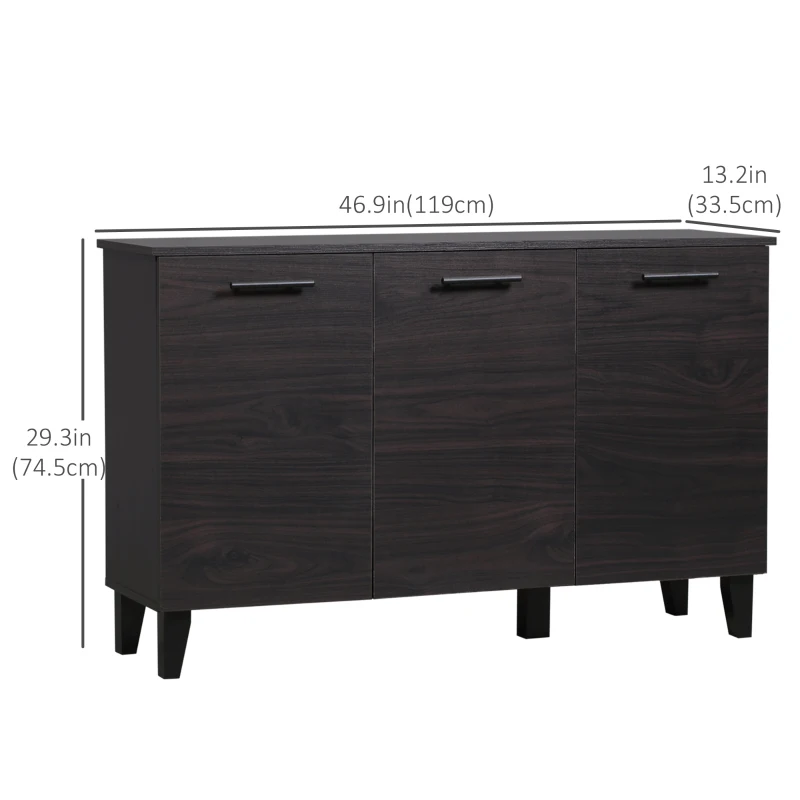HOMCOM Sideboard Cabinet, Buffet Cabinet with 3 Doors and Adjustable Shelf, Buffets Tables for Kitchen Dining Room, Dark Walnut