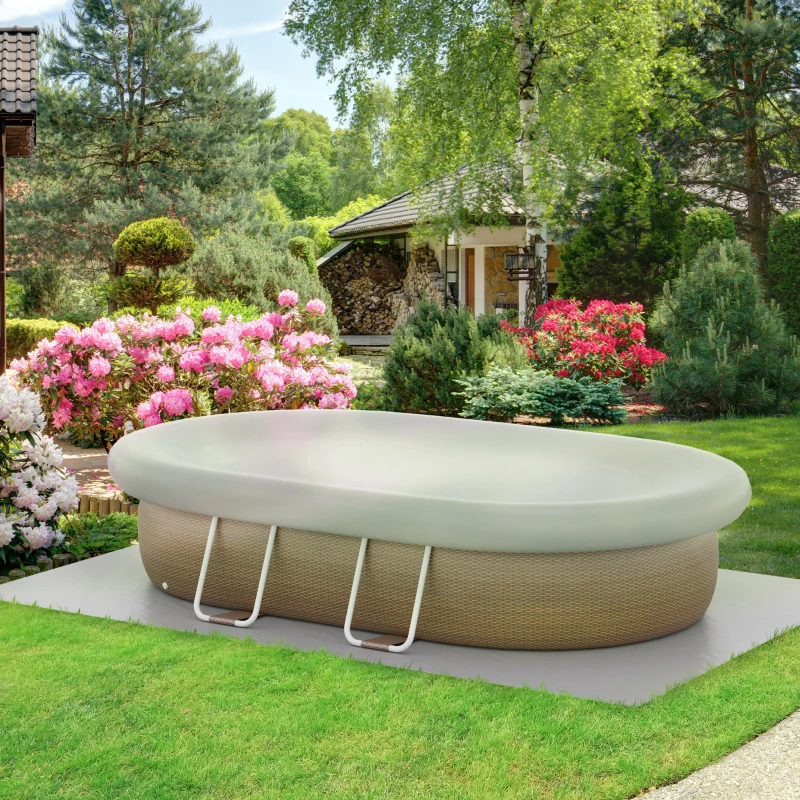 Outsunny 18' x 10' x 42" Above Ground Swimming Pool, Semi-Inflatable Rectangular Steel Frame Pool with Filter Pump, Safety Ladder, Cover, and Mat, for 1-8 People, Brown