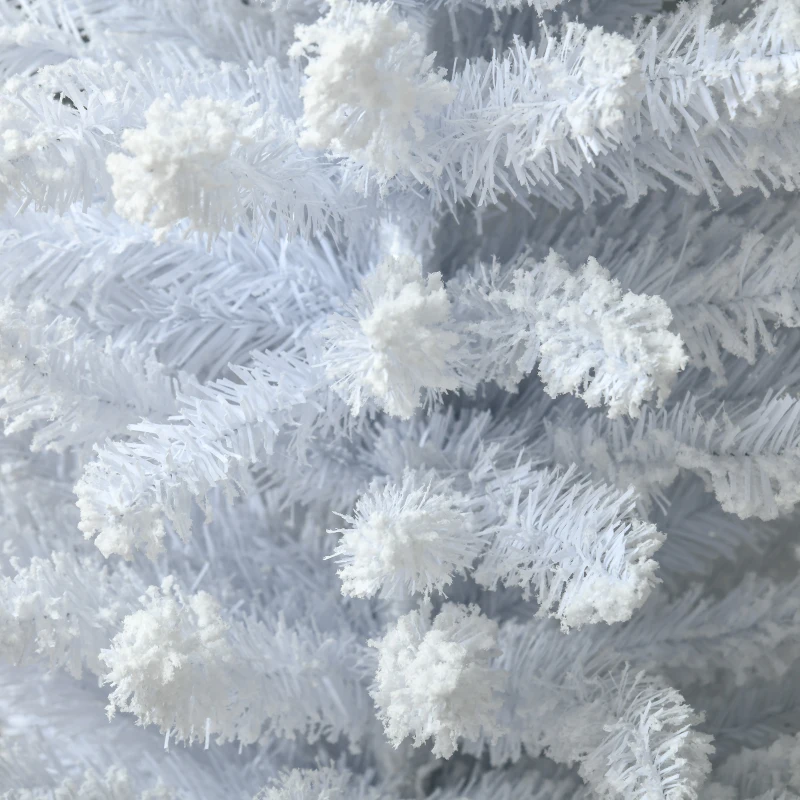 HOMCOM 7' Decorated Christmas Tree Snow Flocked Artificial Christmas Tree with Pencil Shape, Realistic Branches, White