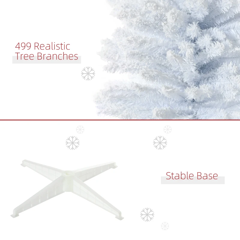 HOMCOM 7' Decorated Christmas Tree Snow Flocked Artificial Christmas Tree with Pencil Shape, Realistic Branches, White