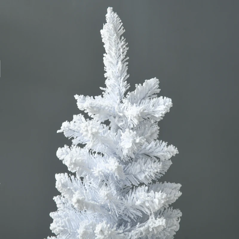 HOMCOM 5' Decorated Christmas Tree Snow Flocked Artificial Christmas Tree with Pencil Shape, Realistic Branches, White