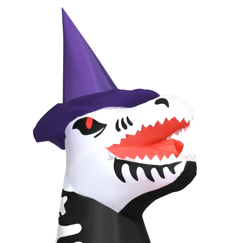 HOMCOM 8' Inflatable Halloween Skeleton Dinosaur with Pumpkin, Blow Up Outdoor LED Yard Display, Waterproof