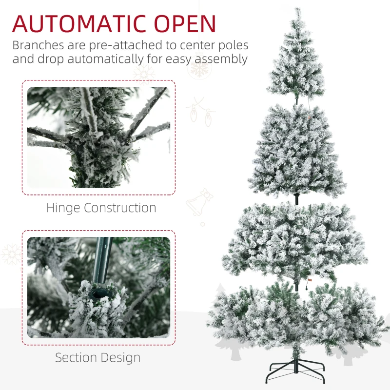 HOMCOM 9' Artificial Snow Christmas Trees with Frosted Branches, Warm White or Colorful LED Lights, Steel Base