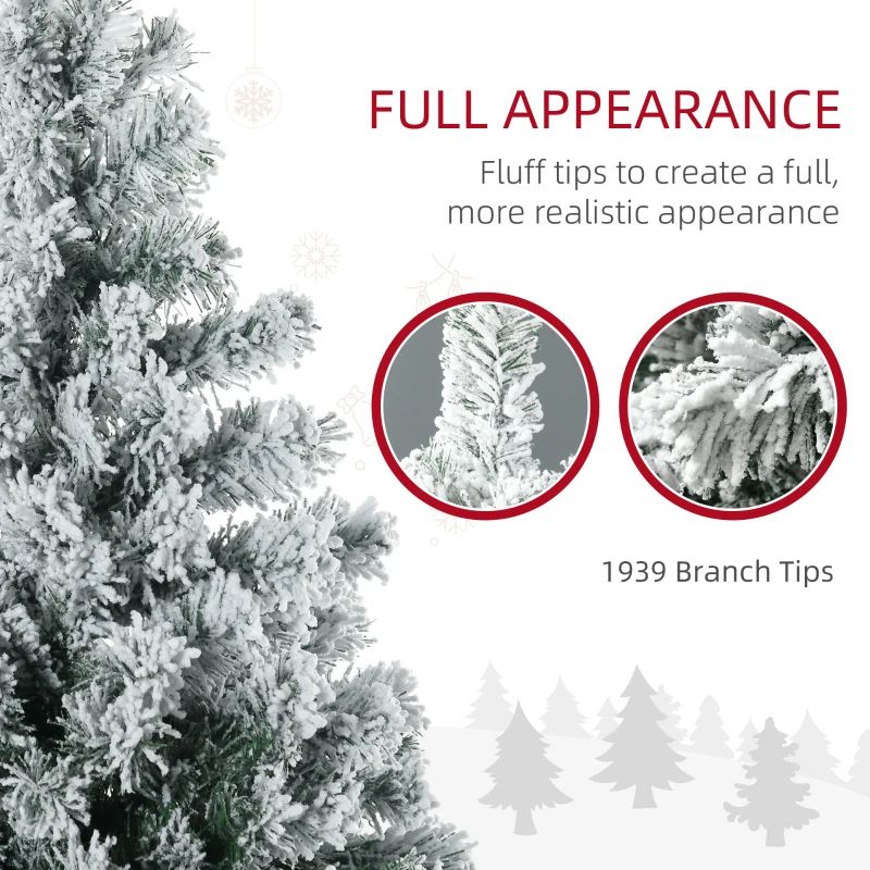 HOMCOM 9' Artificial Snow Christmas Trees with Frosted Branches, Warm White or Colorful LED Lights, Steel Base