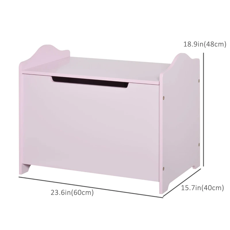 Qaba Kids Wooden Toy Storage Box Organizer Chest with Magnetic Hinge, Large Chest Space, & Groove Handle, Pink
