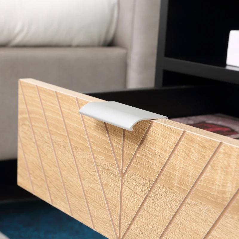 HOMCOM Modern Bedside Table with Drawer, Nightstand with Storage Shelf, Sofa End Table for Bedroom, Black and Oak