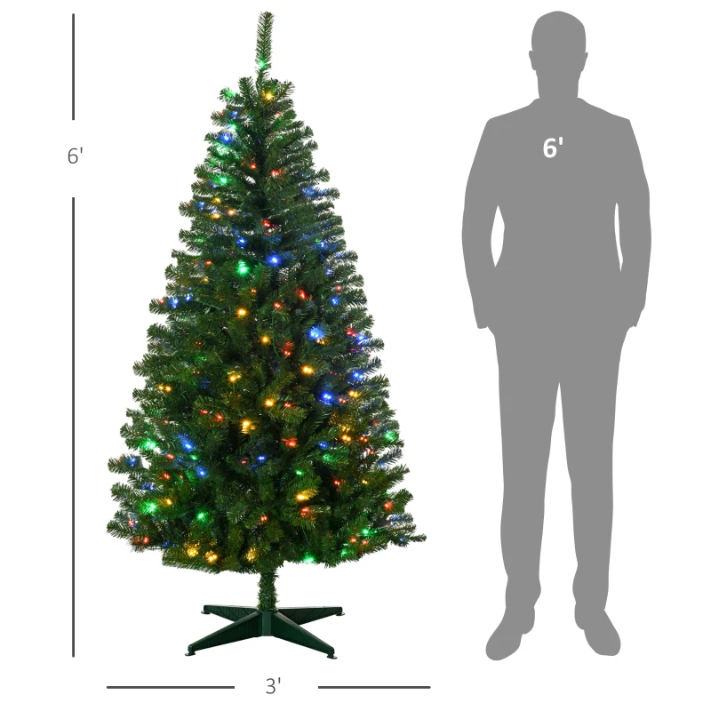 HOMCOM 6' Artificial Prelit Christmas Trees with Warm White or Colorful LED Lights, Auto Open